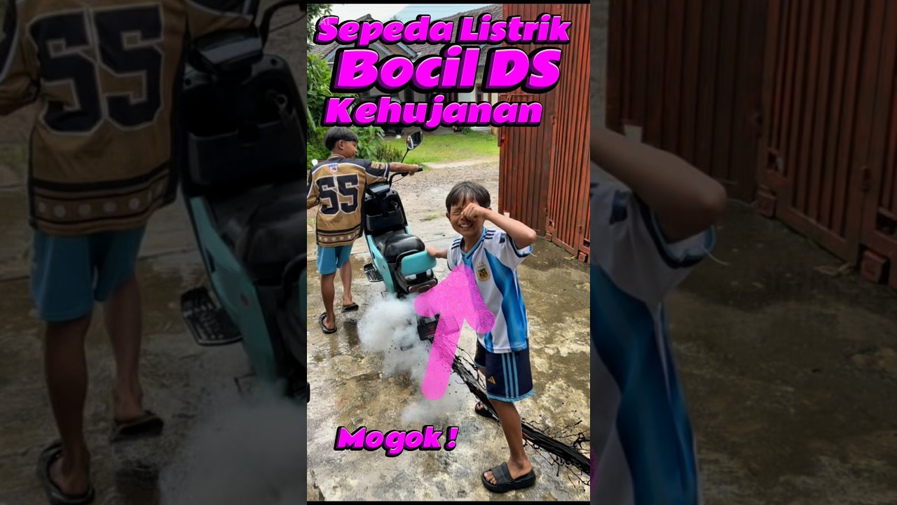 Sepeda listrik bocil DS kehujanan #anakdesa #minivlog #sepedalistrik #rusak