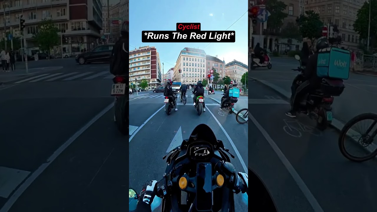 Cyclist ignores red light then got instant karma