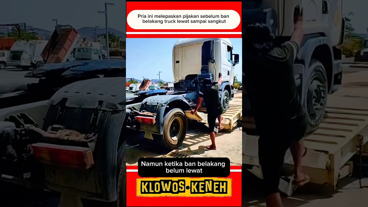 Pria itu melepaskan pijakan sebelum ban belakang truck lewat yang akhirnya nyangkut #shorts