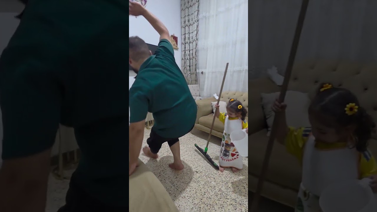 ميلا بدا تشطف وبابا وقع ياحرام😂🤣