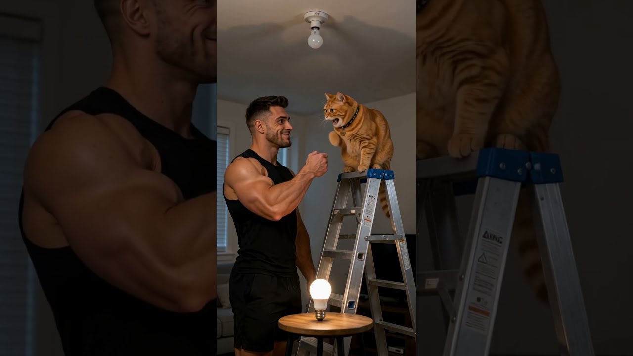 Brad and Gino the Cat Change Lightbulb Together