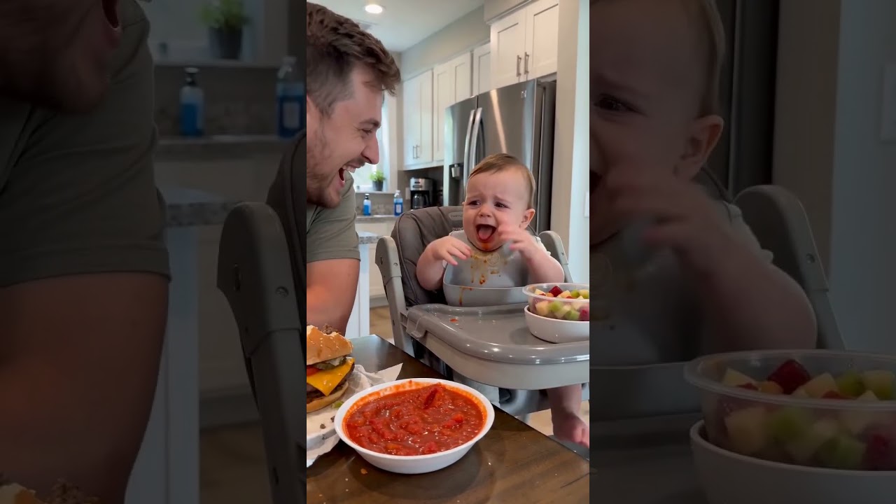 Baby’s first encounter with spicy salsa! 👶🔥#cutebaby #dadandbaby #firsttimetrying #funnymoments