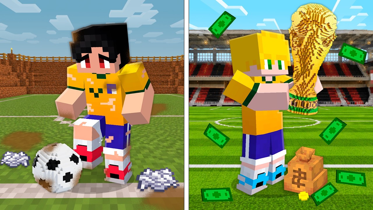 VIDA de JOGADOR da COPA do MUNDO no minecraft