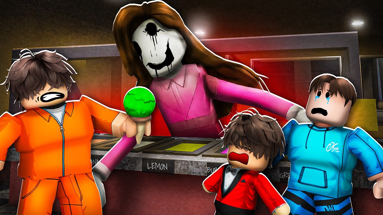 ربلوكس متجر الايسكريم المرعب مع اخواني الصغار !