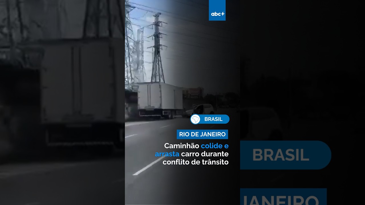Caminhão colide e arrasta carro durante conflito de trânsito no Rio de Janeiro