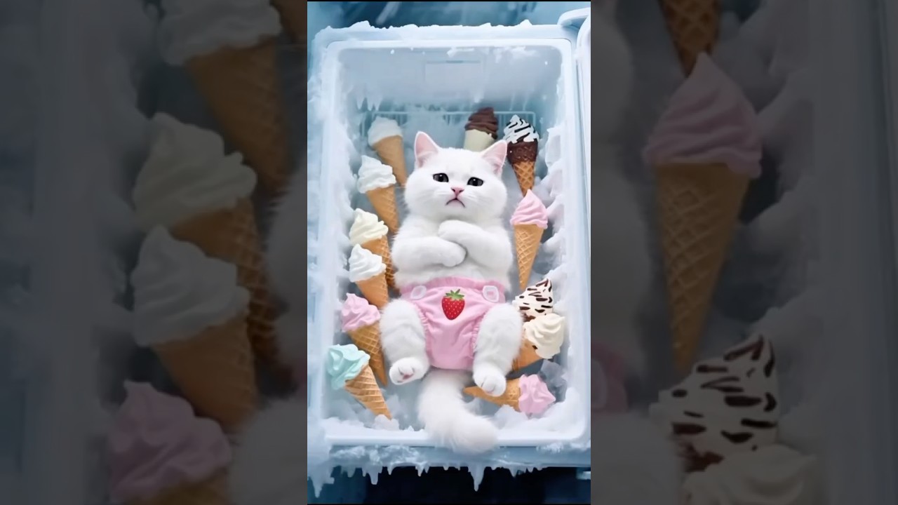 مياو😿اتجمد في تلاجة الايس كريم💔شوف اي الحصل😱 #shortvideo #قطط #cat