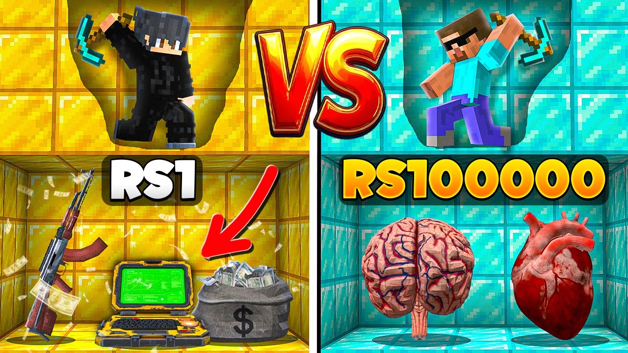 Rs1 vs Rs 1,00,000 ILLEGAL ITEMS MINING CHALLENGE IN MINECRAFT..