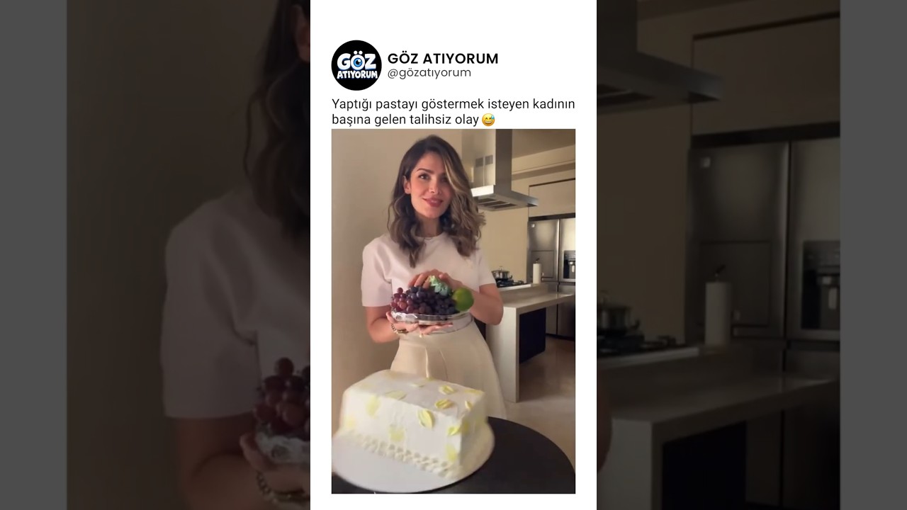Yaptığı pastayı göstermek isteyen kadının yaşadığı talihsiz olay 😅