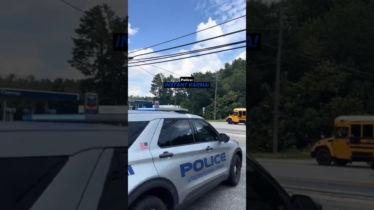 Trucker Illegally Passes School Bus & Gets Instant Karma!