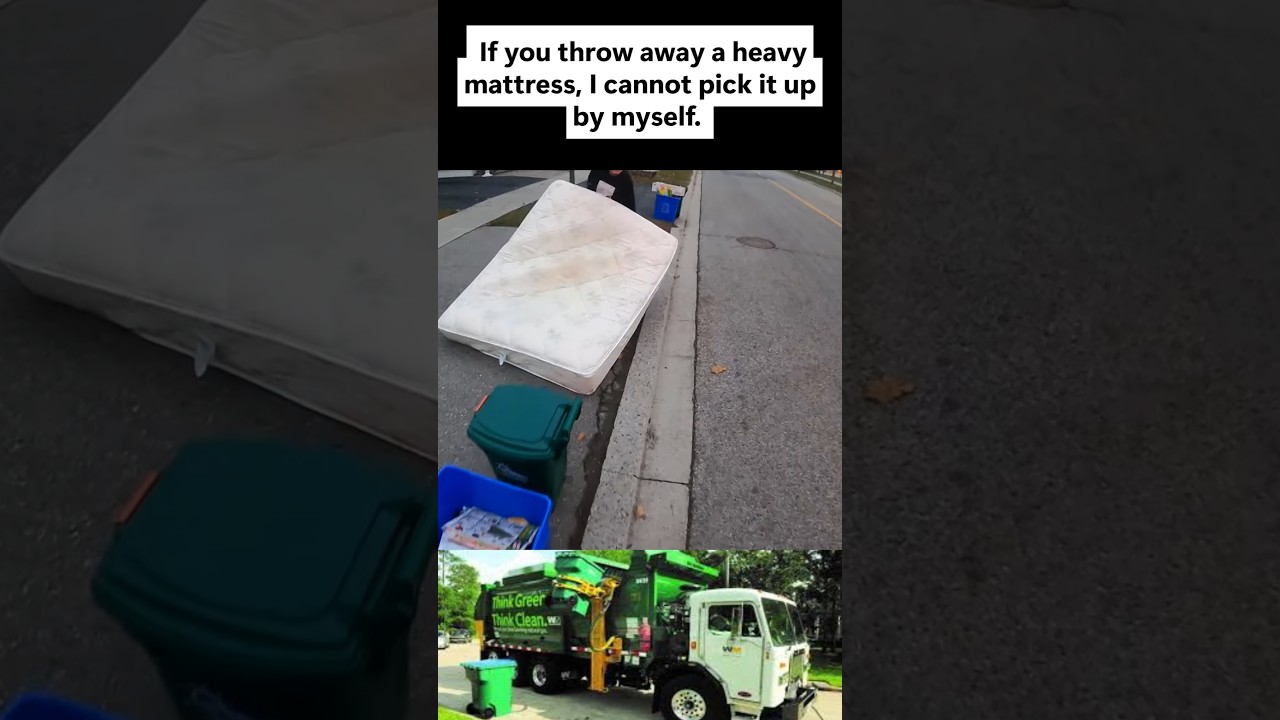 Tossing This Huge Mattress Into the Garbage Truck! 📦🚛#MattressDisposal #TrashCollector