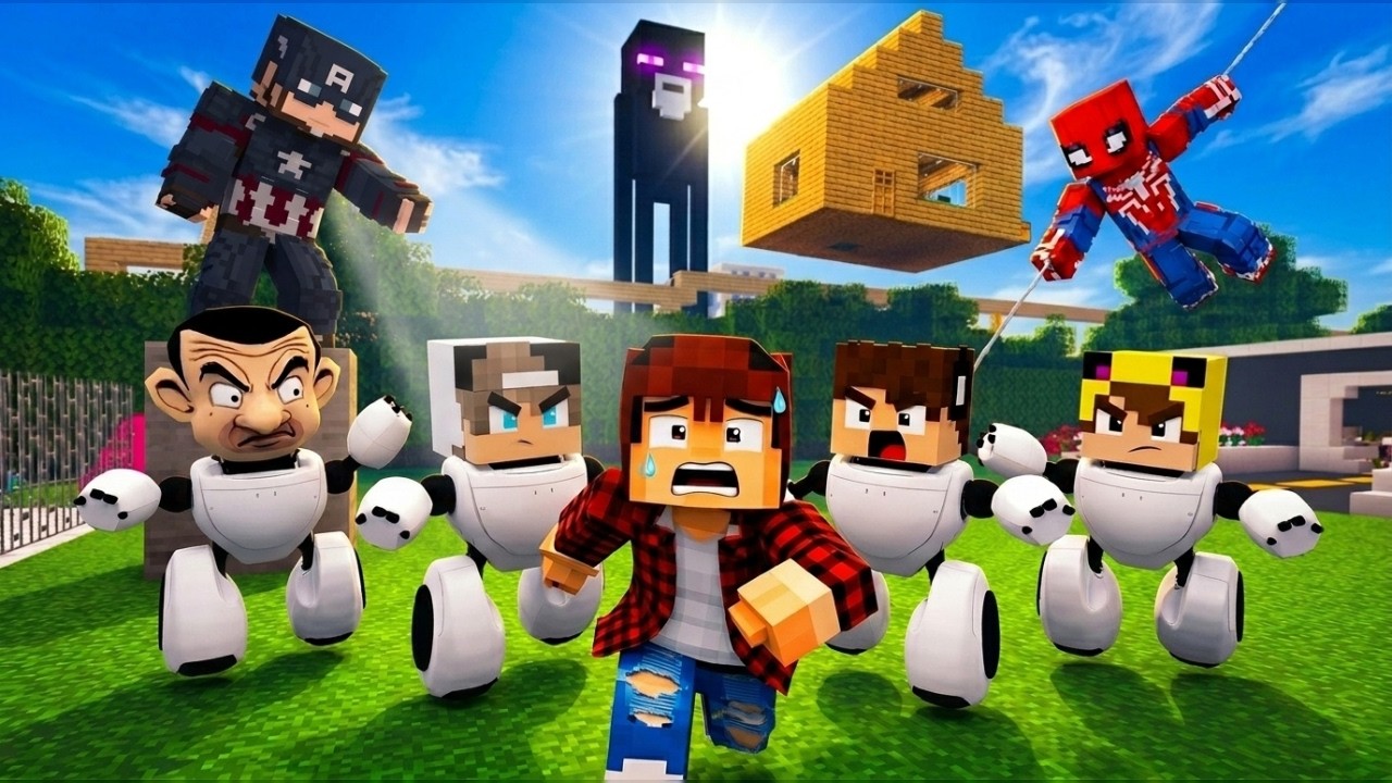 ماين كرافت لكن الحرامي الآلي حبسني انا وجيجي وعبوسي وكعبول وسبايدرمان نقذنه 😱😨 #فلم_ماين_كرافت