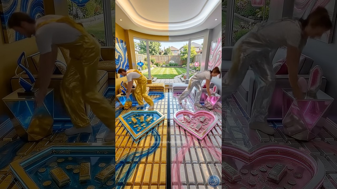 THIS DOUBLE FLOOR IS JUST AMAZING!💛🤍😱 Gold & Silver Epoxy Luxury Floor 💎💖 #epoxy #epoxyfloor