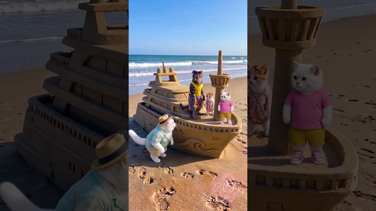 Adorable Mini Cats Build a Sand Ship on Their Sandy Adventure