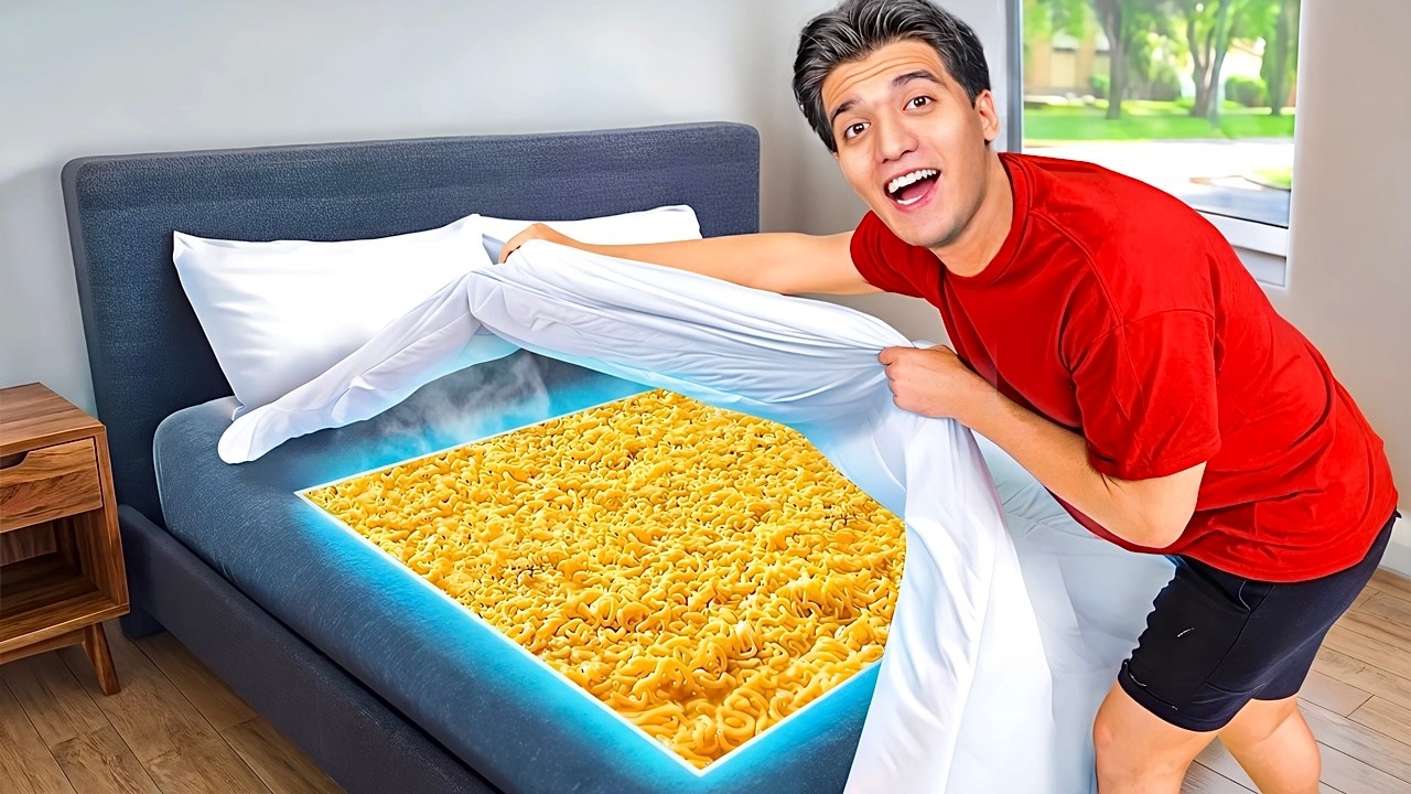 حولت سرير اخويا لاكبر صحن اندومي 🍝 في العالم 😱 بلال ( راح فيها ) 🤕 !