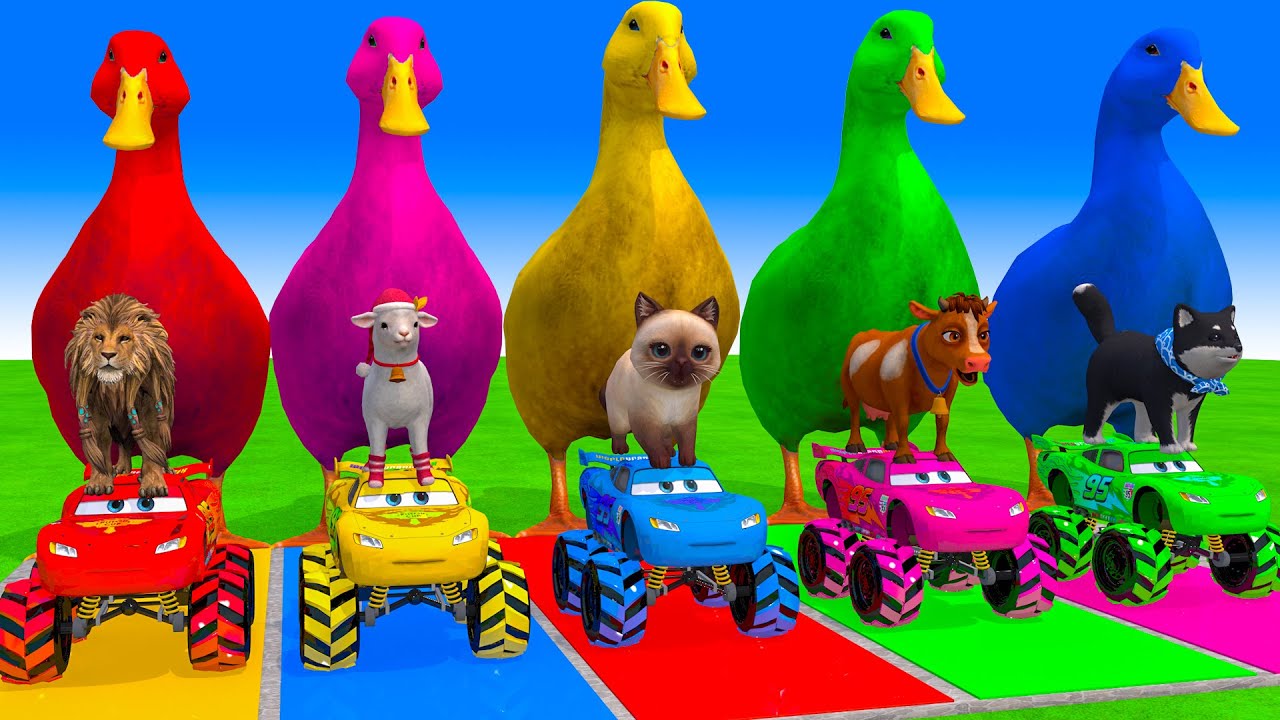 Long Slide Game With Elephant Gorilla Buffalo Hippopotamus Tiger - 3d Animal Game - Funny 3d Animals