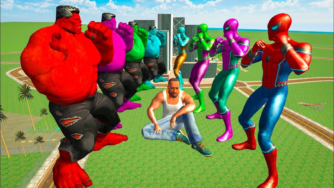 Franklin Saves Spider-Man from HULK! Epic Battle in Indian Bikes Driving 3D (Spiderman)