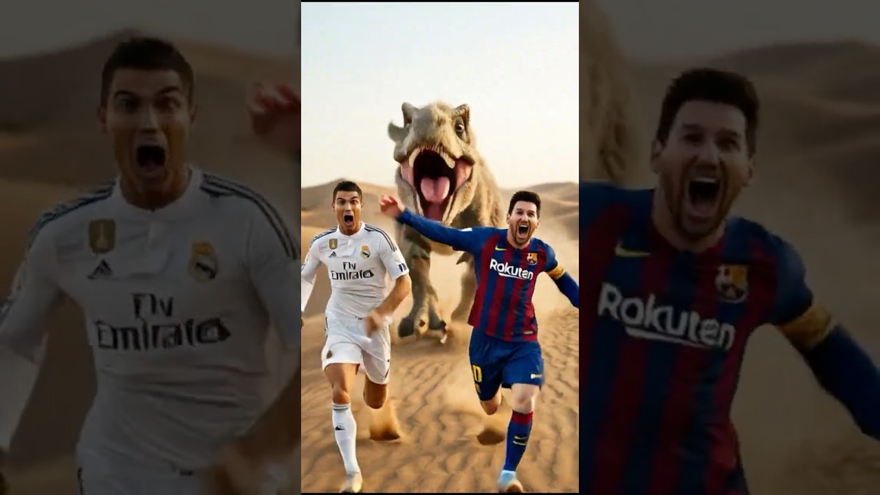 الديناصور جري  ورا كرستيانو وميسي😱