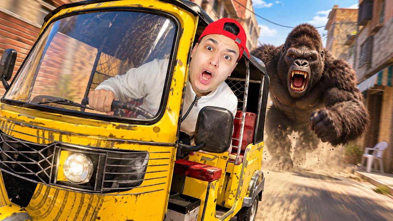 دخلت سباق توكتوك.. وفجأة غوريلا عملاقة جريت ورايا! 😱🦍