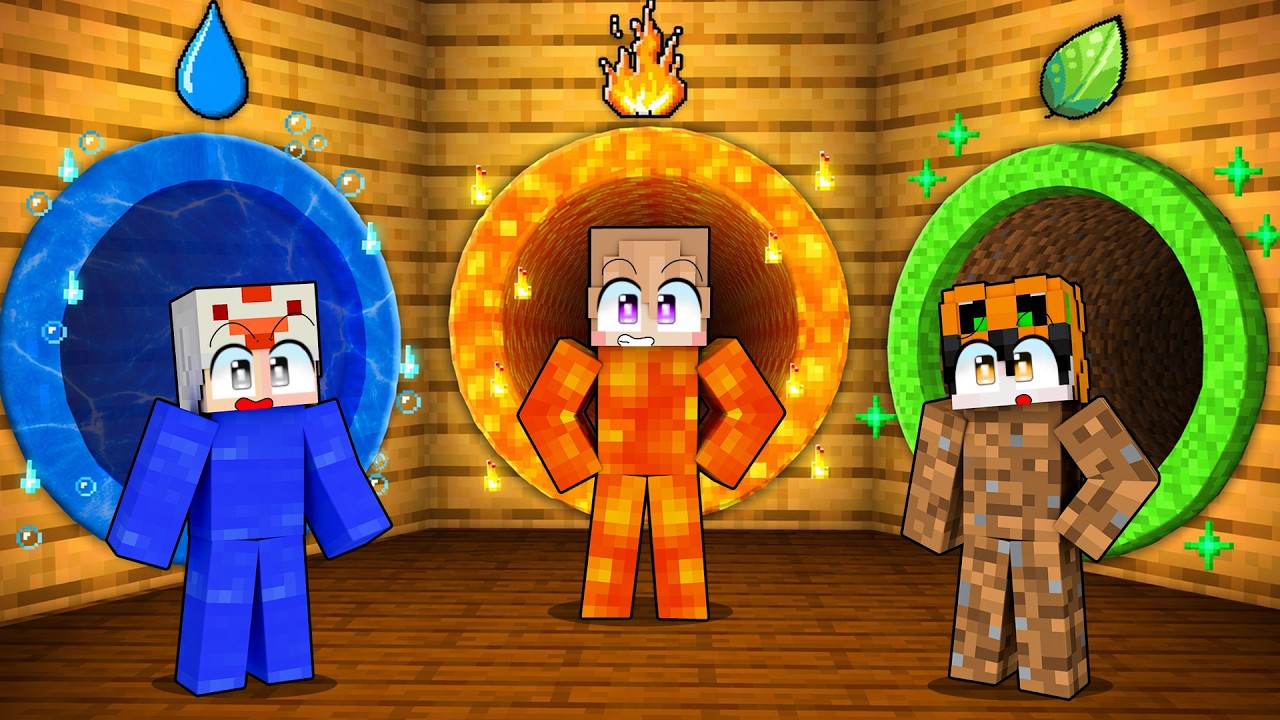 KITA MASUK TEROWONGAN AIR VS API VS TANAH… DAPAT KEKUATAN!! DI MINECRAFT!!