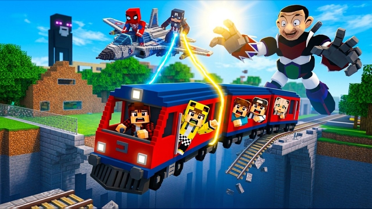 ماين كرافت لكن انا وجيجي وعبوسي وكعبول وطيبة سقط بينه القطار وسبايدرمان نقذنه 😭🔥 #فلم_ماين_كرافت