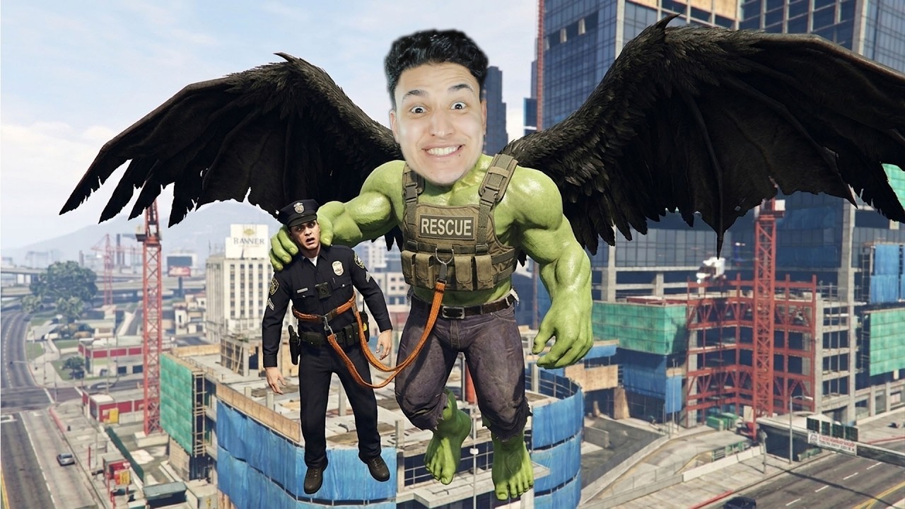 اصلانو يتحول الى العملاق الاخضر 😱 مواجه مع الشرطة فى قراند 5