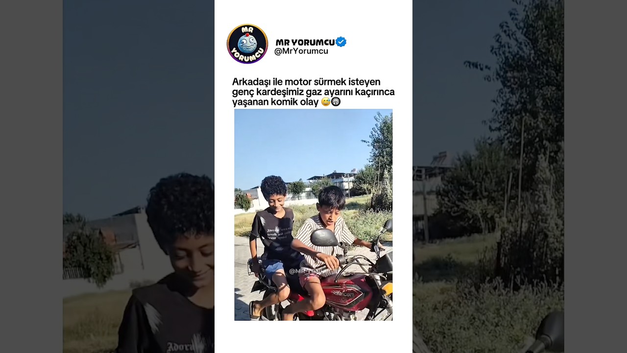 Arkadaşı ile motor sürmek isteyen genç kardeşimiz gaz ayarını kaçırınca yaşanan komik olay