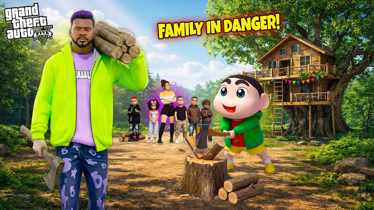 Franklin’s Family Stuck in Forest! 😱 Treehouse Survival with Shinchan | GTA 5 Malayalam
