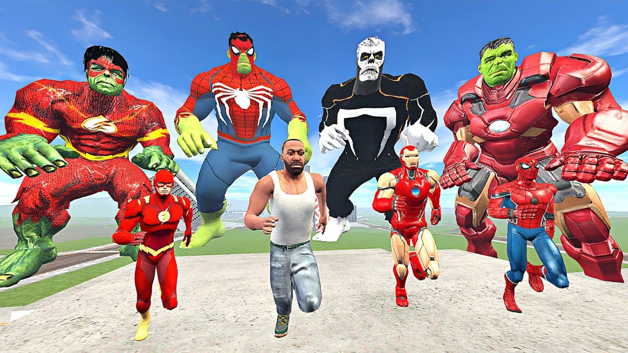 Franklin Save Superheroes From Flash Hulk, Iron Hulk & Spider Hulk In Indian Bike Driving 3D