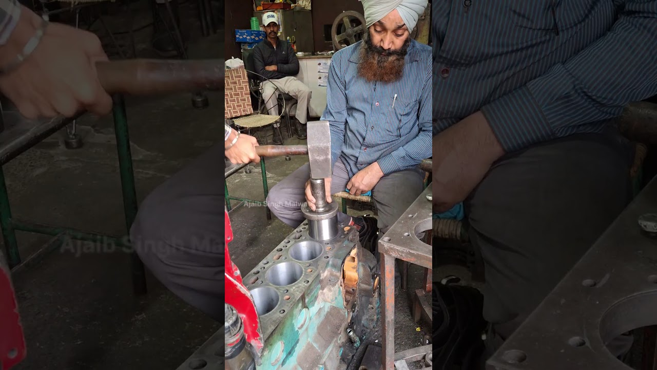 Fitting the sleeve in to the Cummins Block #Cummins #Engine #Honing #workshop #automobile