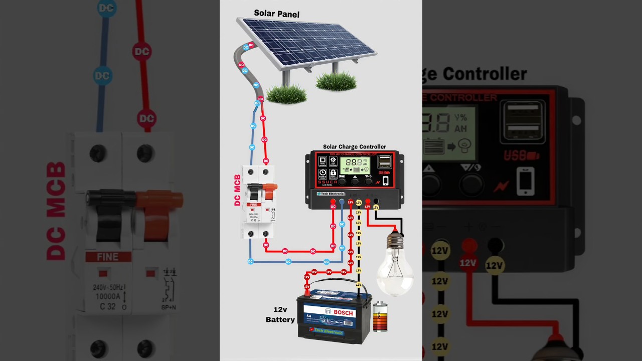 ⚡How to Connect Solar Panels to Battery via ChargeController and MCB | #shots #electrical#viral