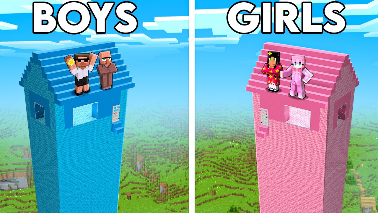 Boys vs Girls Skyscraper Challenge in Minecraft..