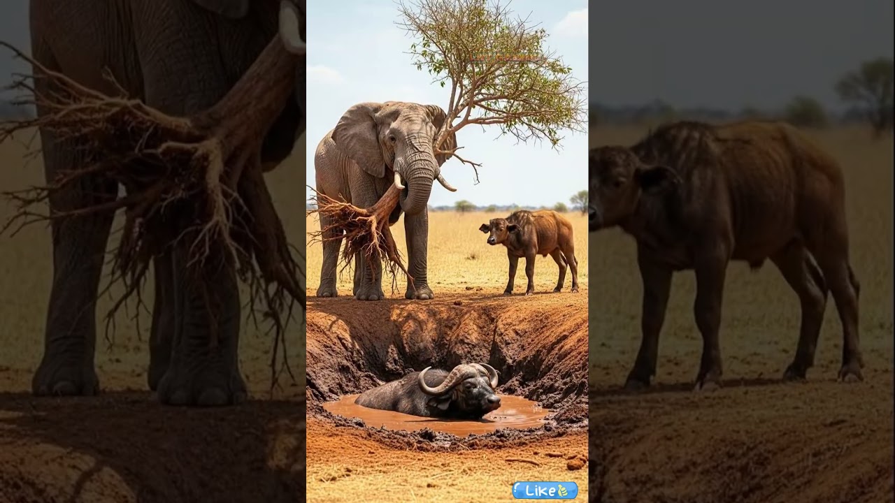 FAITH IN ANIMALS RESTORED! Kind Elephant Saves Buffalo from Deadly Muddy Hole #animalrescue