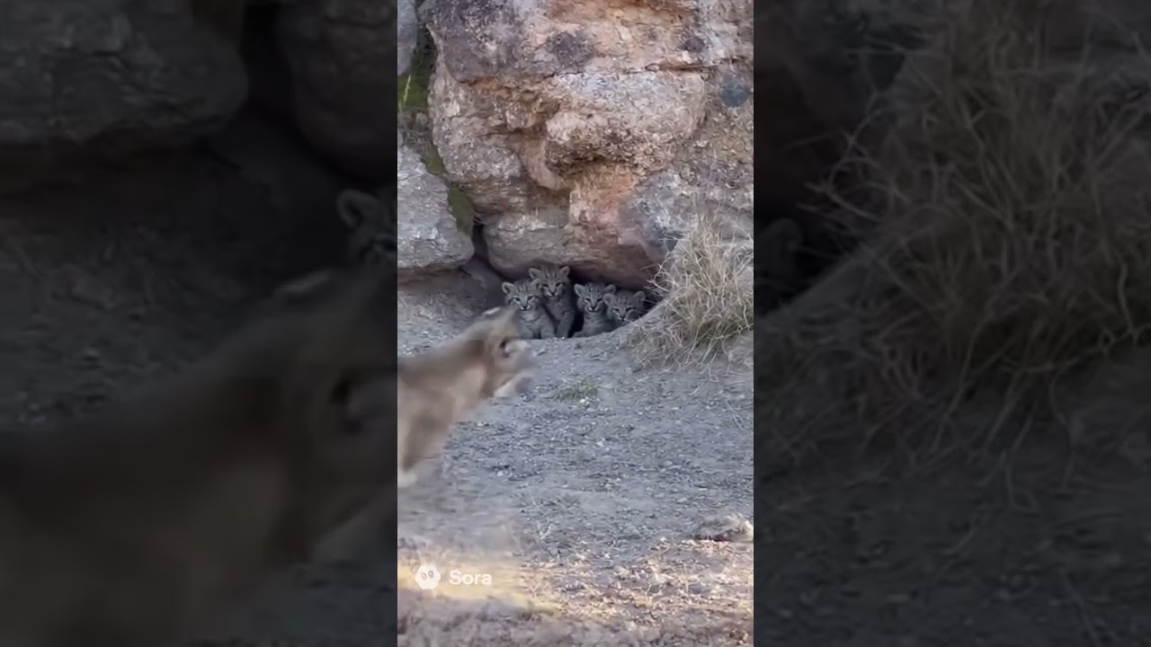 The mother cat is trying to protect kittens