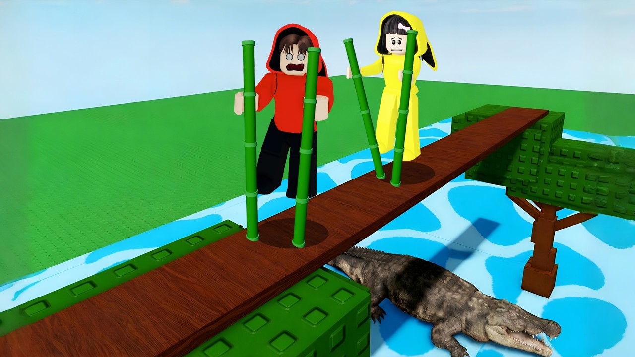 Yuta, Mio Dan Baby Celine Pakai Egrang Untuk Hindari Buaya || ROBLOX