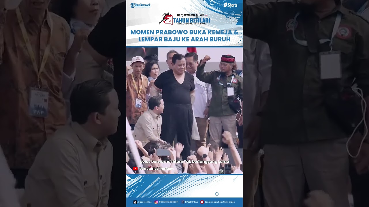 Momen Prabowo Buka Kemeja & Lempar Baju Safari ke Arah Buruh, Sepulang May Day Pakai Kaus Oblong