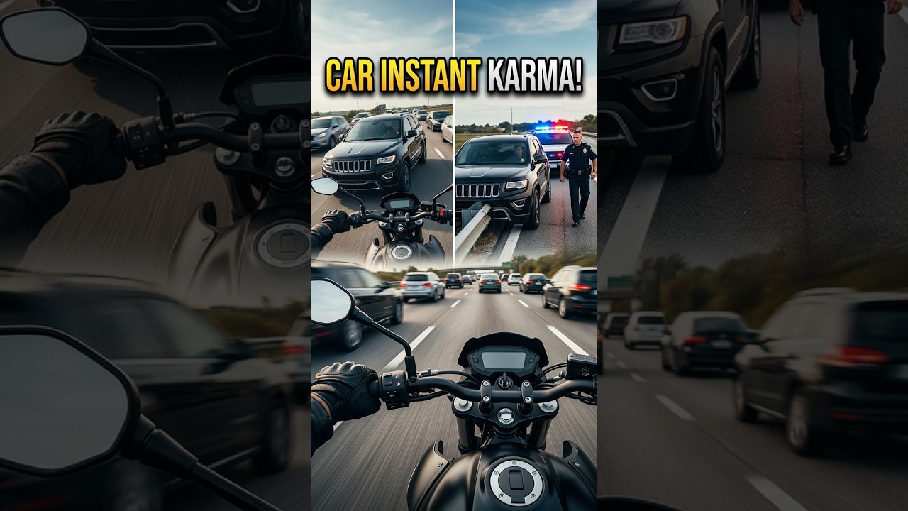 Driver CUTS OFF Biker And Gets INSTANT KARMA From A Cop Nearby!