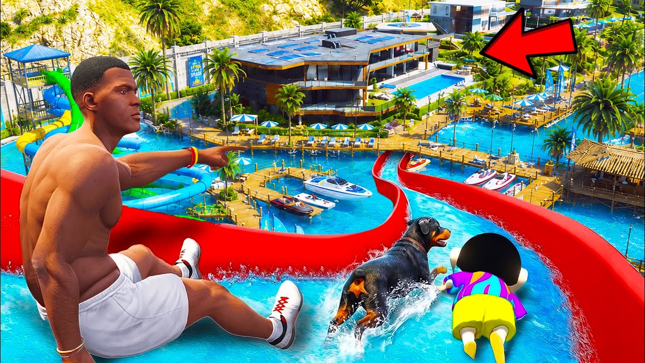 Franklin Bought New Water Slides for His Waterpark in GTA 5 | SHINCHAN and CHOP