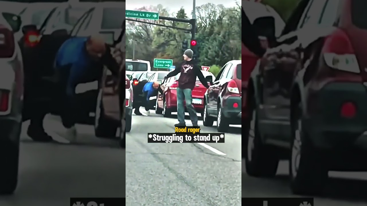 Road Raging Man kicks Drivers Car Bumper