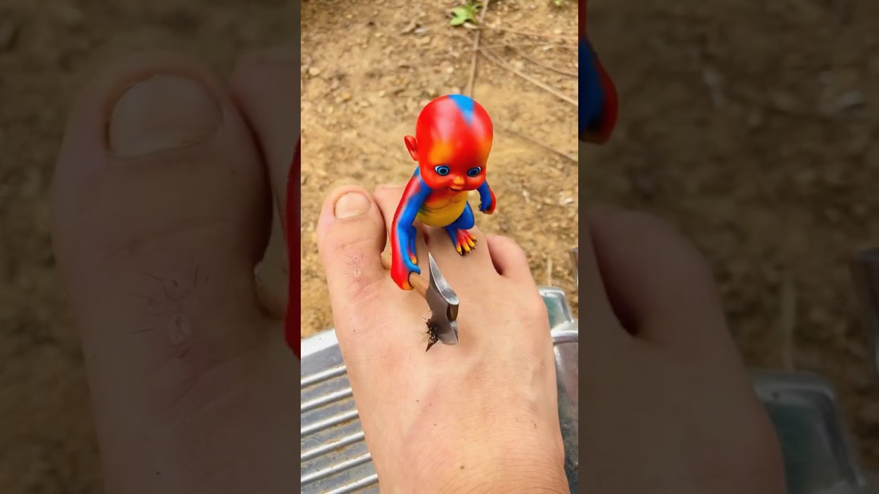 ⁠Monkey helps treat a foot wound caused by a tiny axe monster! 🐒🪓 #shorts #monkey #creature⁠