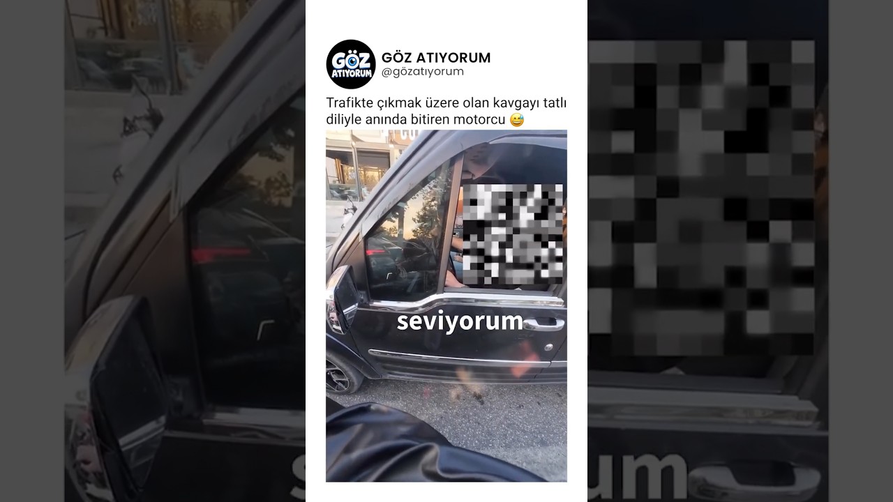 Trafikte çıkmak üzere olan kavgayı tatlı diliyle anında bitiren motorcu 😅