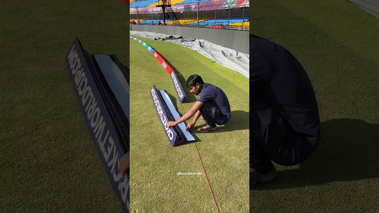क्रिकेट मैच में बाउंड्री कैसे लगाते हैं 🏟️#boundaryrope #cricketstadium #holkarstadium #cwc2025