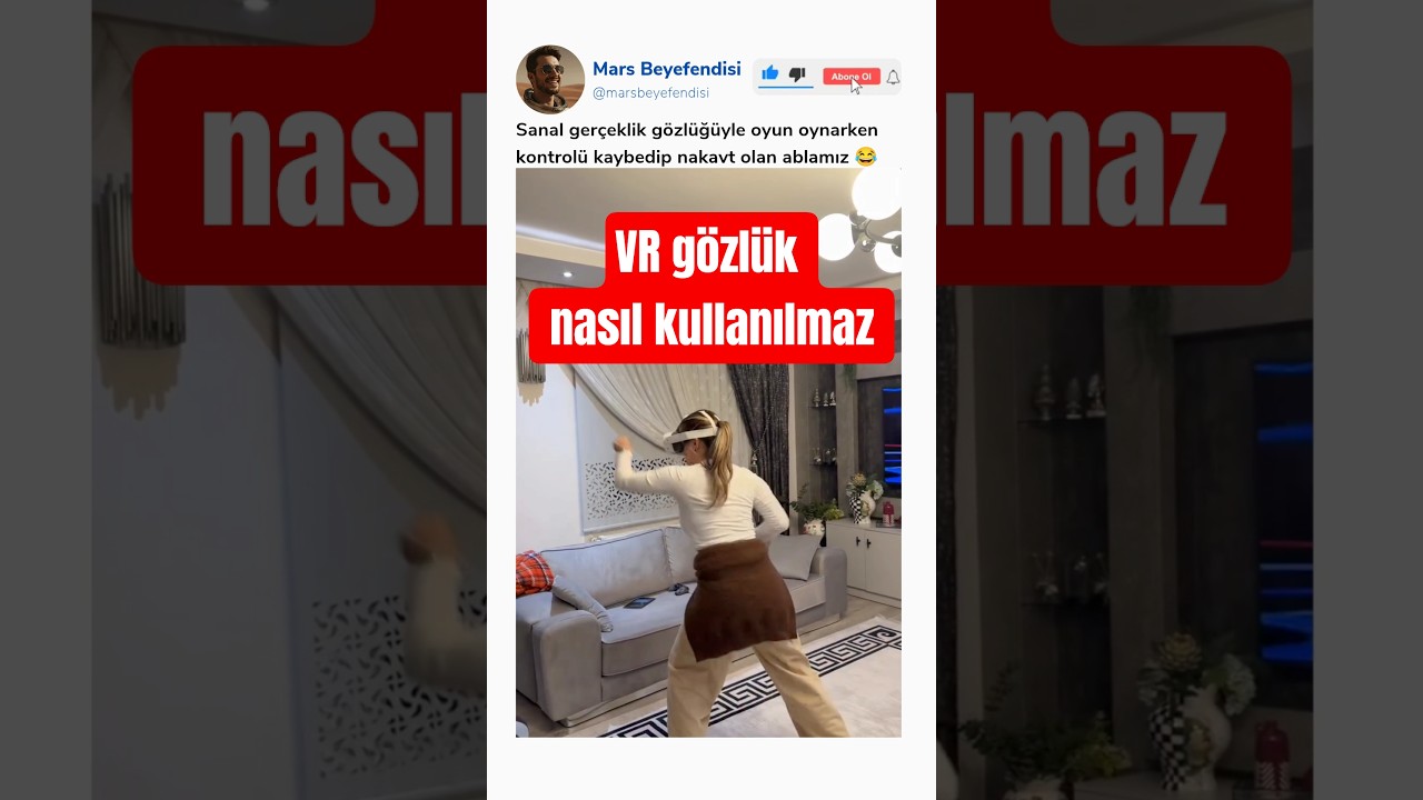 Sanal gerçeklik gözlüğüyle oyun oynarken kontrolü kaybedip nakavt olan ablamız