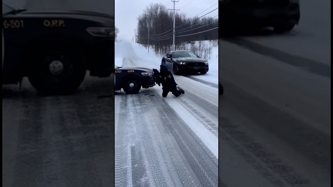 Mustang speeds over hill hits cop crashes into ditch