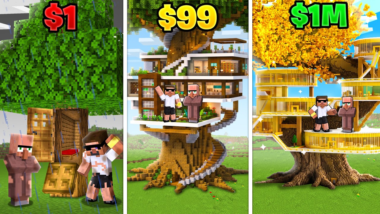 From Poor to Rich Tree House in Minecraft..