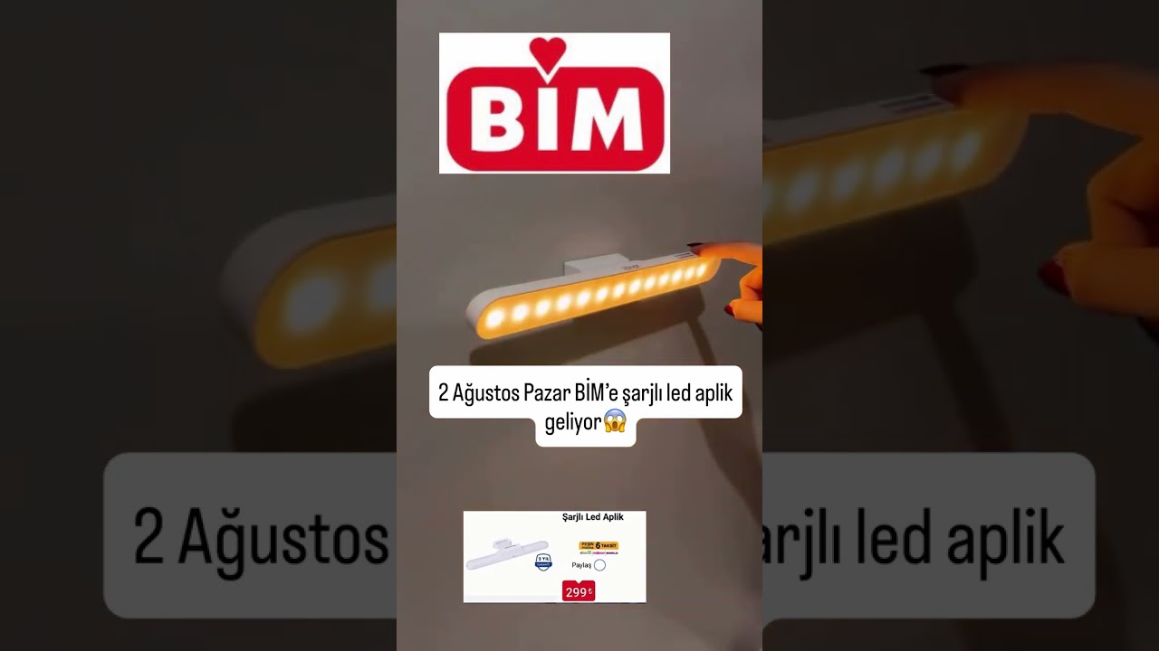 2 Ağustos BİM'e şarjlı led aplik geliyor🥳fiyatı 299₺ olacak #shorts