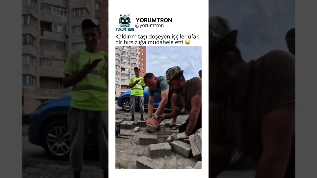 Kaldırım taşı döşeyen işçiler ufak bir hırsızlığa müdahele etti 😂