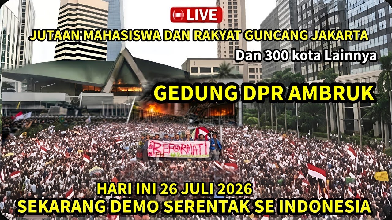 DEMO SERENTAK SE INDONESIA RICUH 26 JULI 2026: JUTAAN RAKYAT & MAHASISWA NGAMUK! GEDUNG DPR AMBRUK!