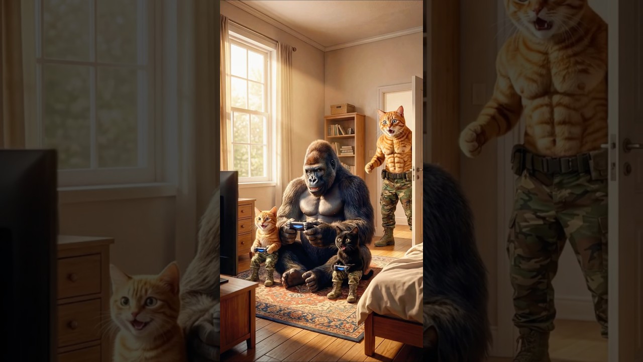 كينج كونج اقتحم غرفة القط مياو.. والنهاية صدمتنا !! 😱🎮 #shorts #cat #ai #funny