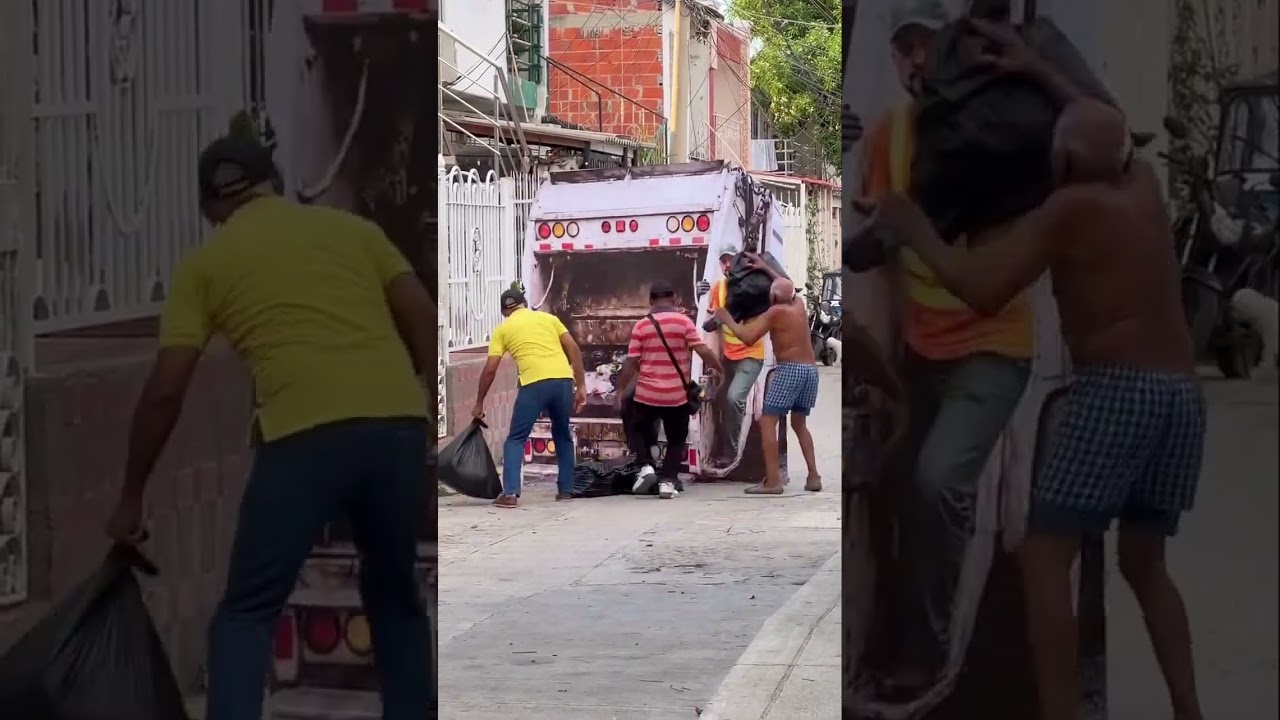 Eu meus vizinhos que foi jogar as coisas no caminhão de lixo veja