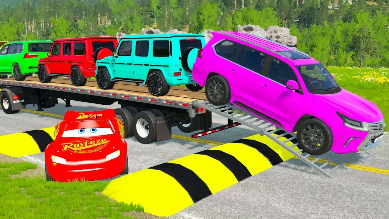 Flatbed Truck Mcqueen | Transportation with Truck - Pothole vs Car # - BeamNG.Drive